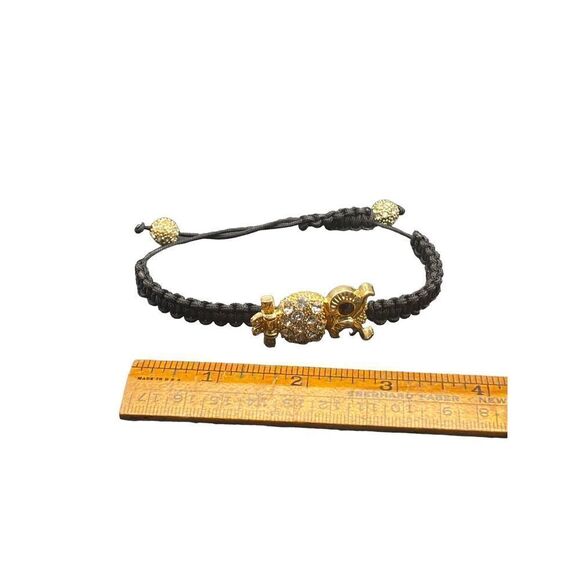 Gold rhinestone owl bracelet on black adjustable macramé - Picture 6 of 6